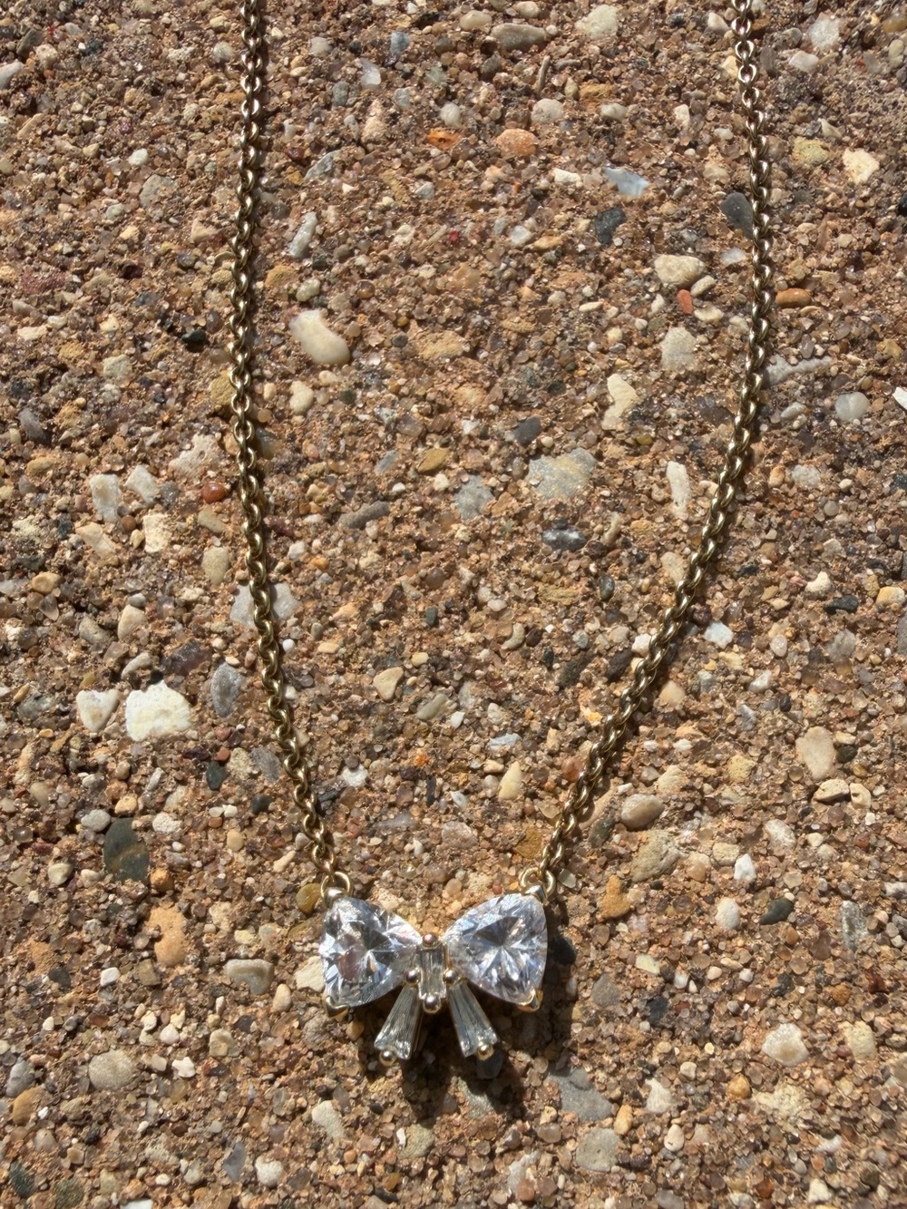 Pandora Sterling Silver Gold Plated Sparkling Bow Collier CZ Necklace MET ALE